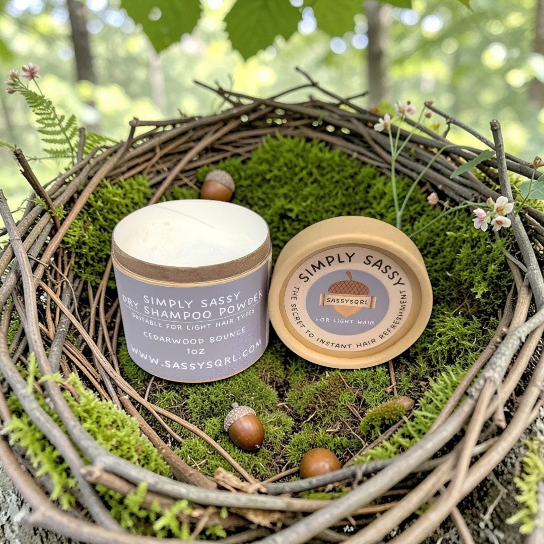Simply Sassy Dry Shampoo Powder – Cedarwood Bounce Travel Size for Light Hair (1 oz)