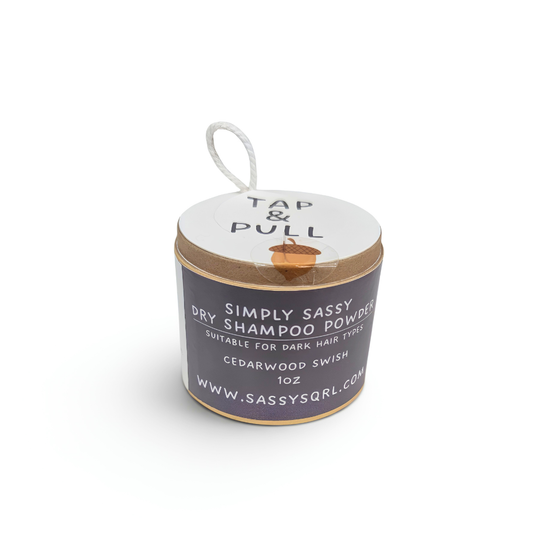 Simply Sassy Dry Shampoo Powder – Cedarwood Swish Travel Size for Dark Hair (1 oz)