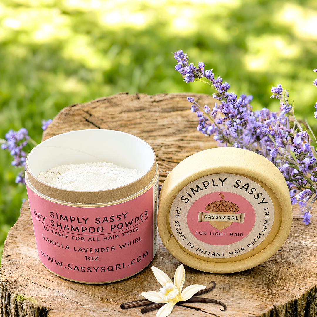 Simply Sassy Dry Shampoo Powder – Vanilla Lavender Whirl Travel Size for Light Hair (1 oz)