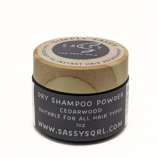 1 oz Simply Sassy Dry Shampoo Powder for Dark Hair – Cedarwood Scent