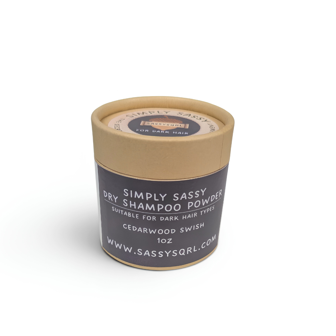 Simply Sassy Dry Shampoo Powder – Cedarwood Swish Travel Size for Dark Hair (1 oz)