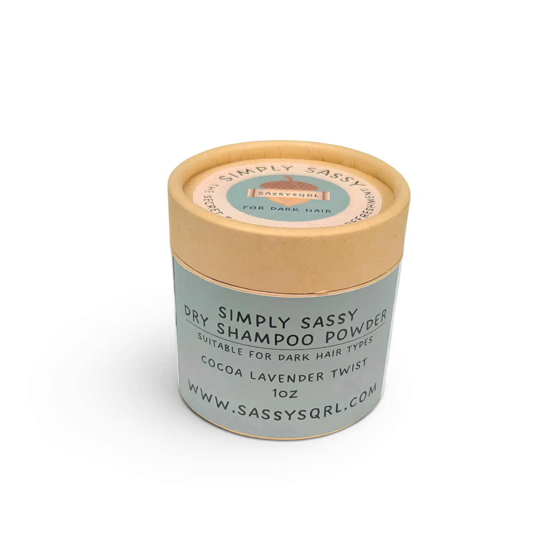 Simply Sassy Dry Shampoo Powder – Cocoa Lavender Twist Travel Size for Dark Hair (1 oz)