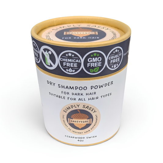 Simply Sassy Dry Shampoo Powder – Cedarwood Swish for Dark Hair (4 oz)